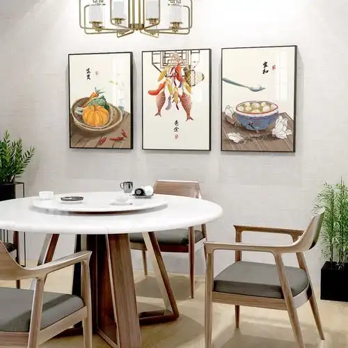 百特好新中式风格餐厅装饰画食物饭厅厨房挂画饭店背景墙面壁画