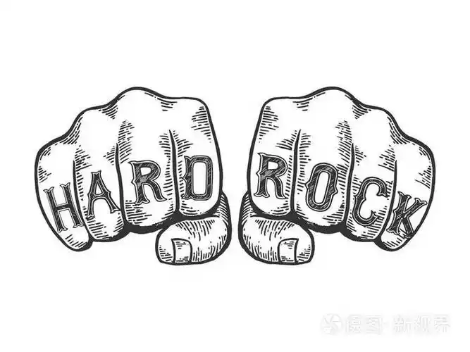 硬岩字纹身在拳头字体雕刻向量例证划痕板式模仿黑白手绘图像