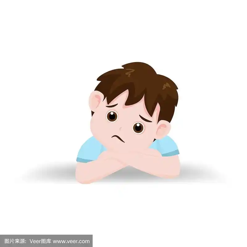 悲伤的男孩独自坐在背景上.矢量插图在卡通人物扁平风格.