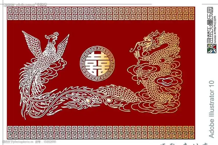 龙凤双喜[婚庆用]-矢量图图片