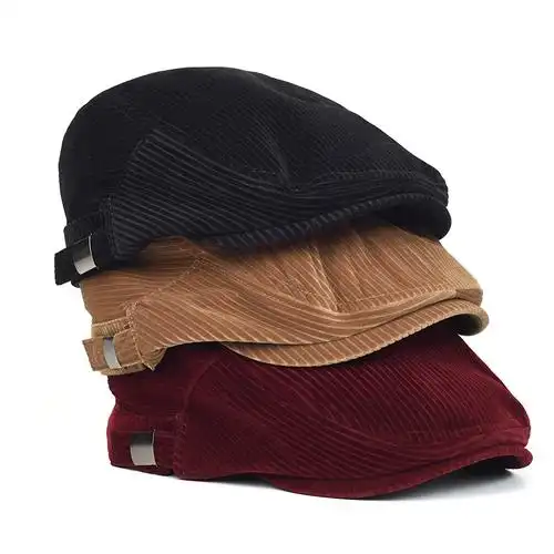 反戴贝雷帽灯芯绒街头复古前进鸭舌帽男日系复古休闲画家帽子女潮