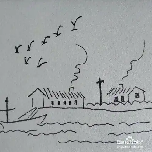 怎么画海边的小镇简笔画