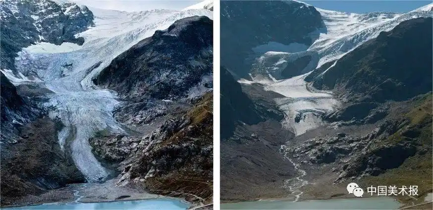 詹姆斯·巴洛格在"极地冰盖调查"项目中拍摄的冰山融化对比图图片