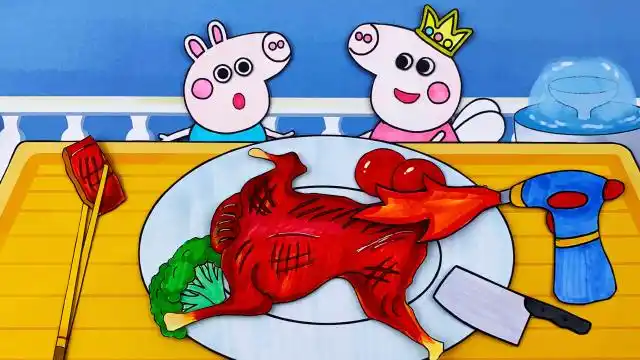 手绘定格动画:小猪佩奇和乔治今天吃的是一道地方特色菜烤全羊!