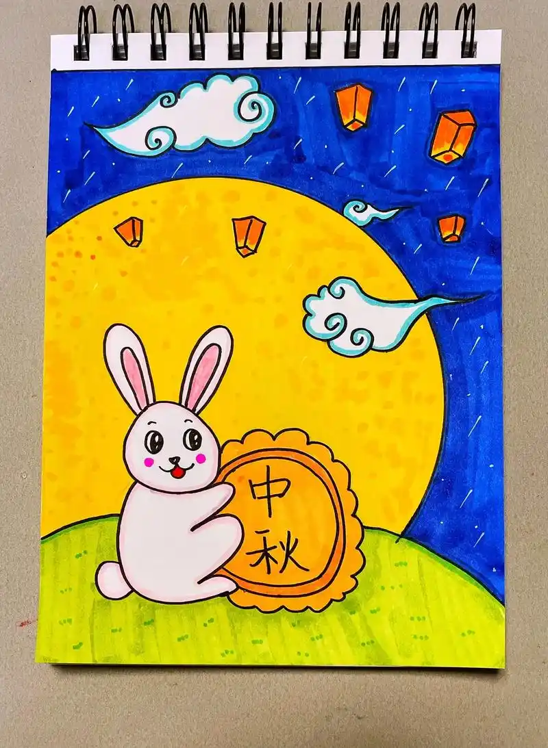 中秋节主题画.小兔子月饼,中秋的氛围感来啦,线稿也在#中秋节 - 抖音