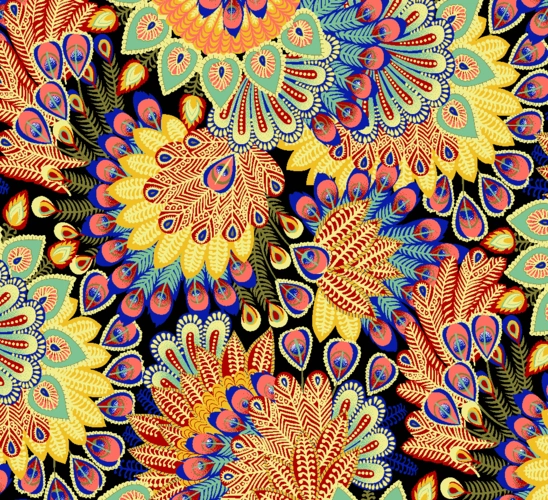 几何花纹孔雀羽毛图案印花矢量图服装纺织面料水印数码印花金昌花型