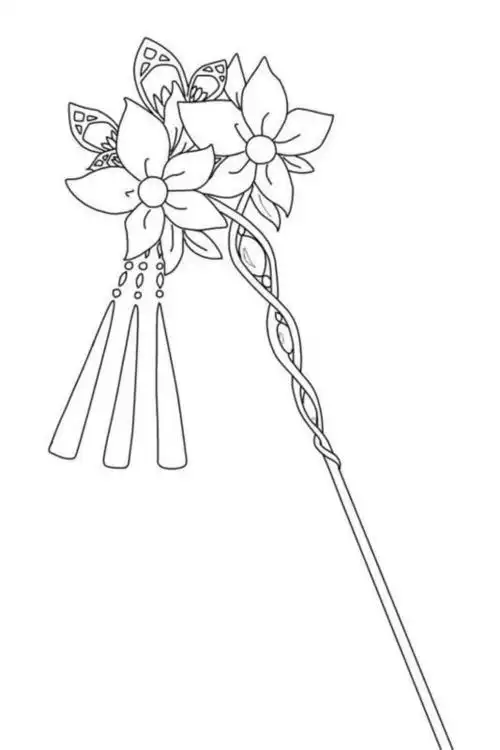 求古风素材简笔画,像簪子,璎珞什么的,尽量简单一点,黑白的,有意境点