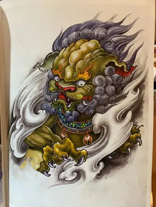 唐狮纹身手稿唐狮纹身