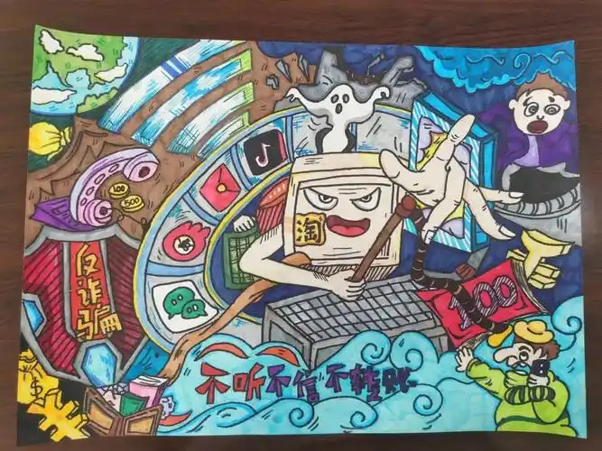 一组漂亮的"远离诈骗 共创网络安全"主题绘画作品(横版)-图13