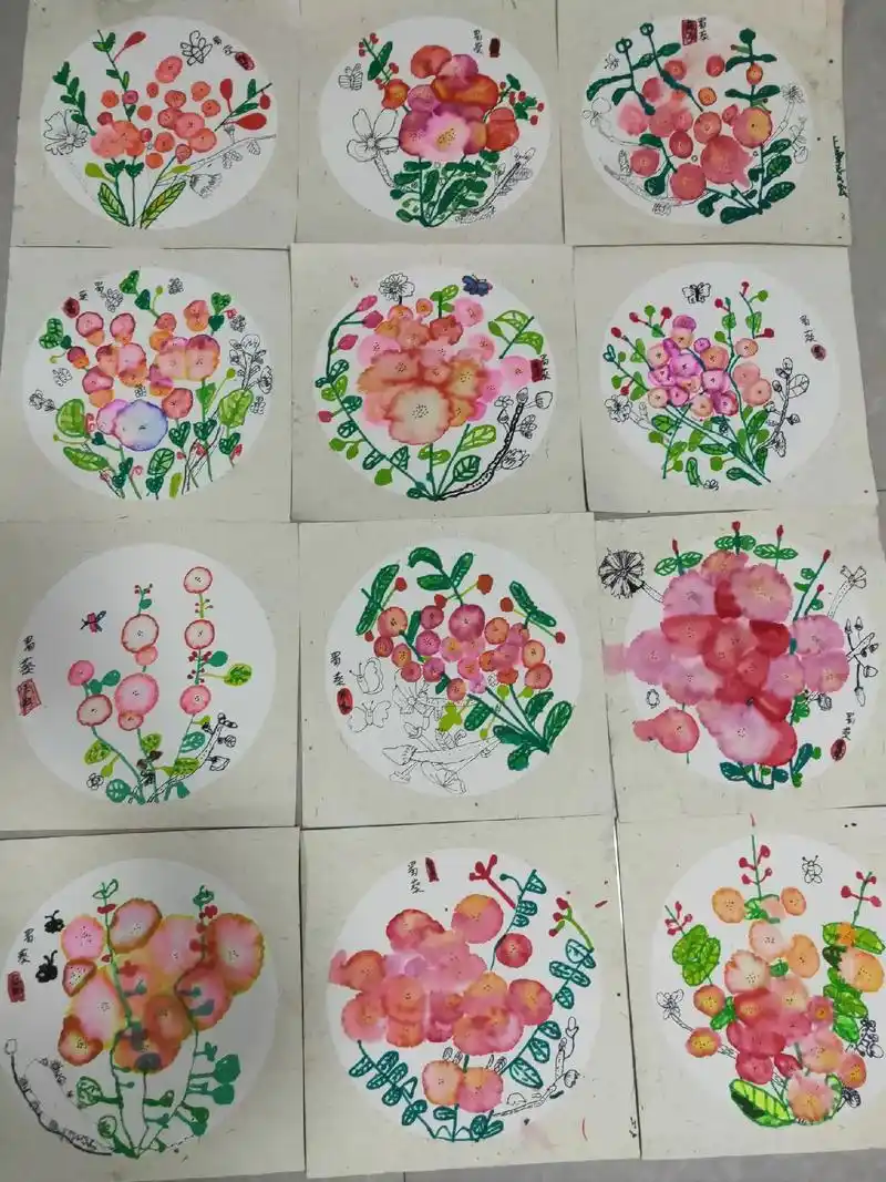 今日课程彩笔晕染蜀葵1.通过观察蜀葵的图 - 抖音