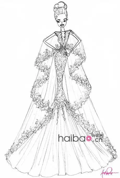 中式嫁衣简笔画