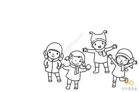 儿童简笔画一群小朋友