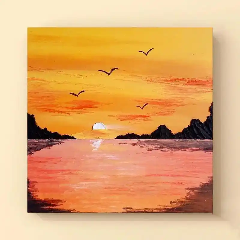 油画棒:夕阳 飞鸟.#油画棒教程 #图文伙伴计划 #油画棒  - 抖音