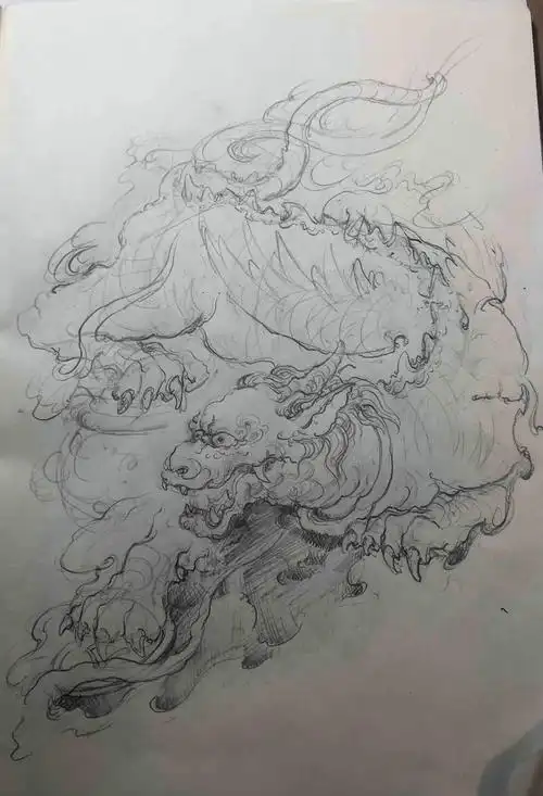 貔貅素描稿设计步骤详解由龙作品
