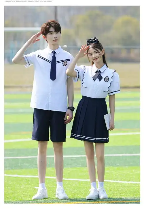 实拍情侣学院风夏季学生短袖套装 班服 校服 - 17网
