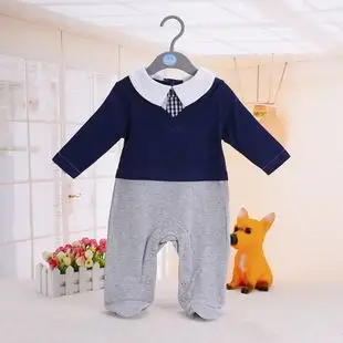 厂家直销高档纯棉男婴长袖两脚长爬裤 宝宝连体开裆哈衣批发