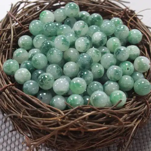 早纪天然翡翠散珠a货冰种油青飘花三彩玉珠子diy配件手链项链圆珠整包