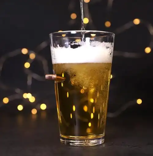美国308口径真子子弹头嵌入玻璃杯手工吹制啤酒杯玻璃杯