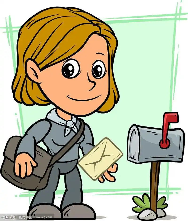 卡通邮差人物与信件和邮箱