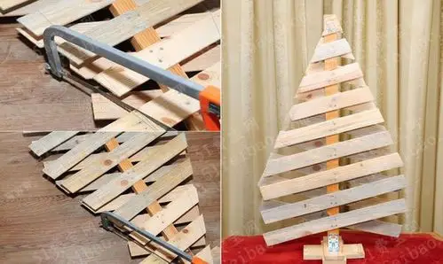 废木框创意改造成木板圣诞树制作教程 - 废物利用手工diy小制作 - 51