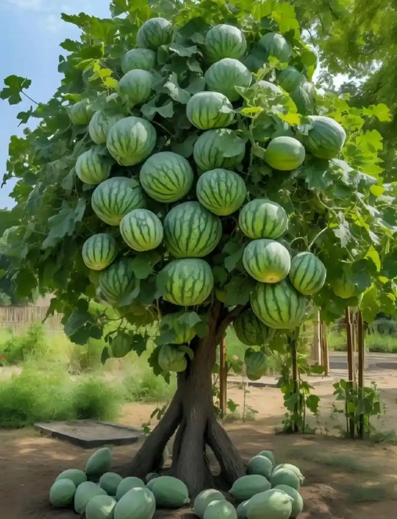种瓜得瓜,种豆得豆,这不树上都长满了西瓜 #西瓜# #ai绘画# #百度ai