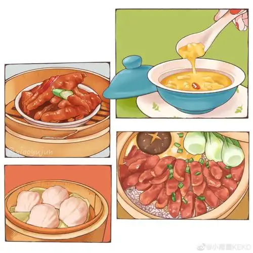 中国美食图片简笔画大全,中国美食小吃绘画作品 - 千梦