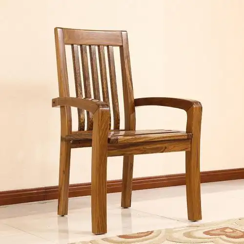 实木电脑椅 乌金木全实木带扶手椅子现代简约新中式木质靠背椅家用