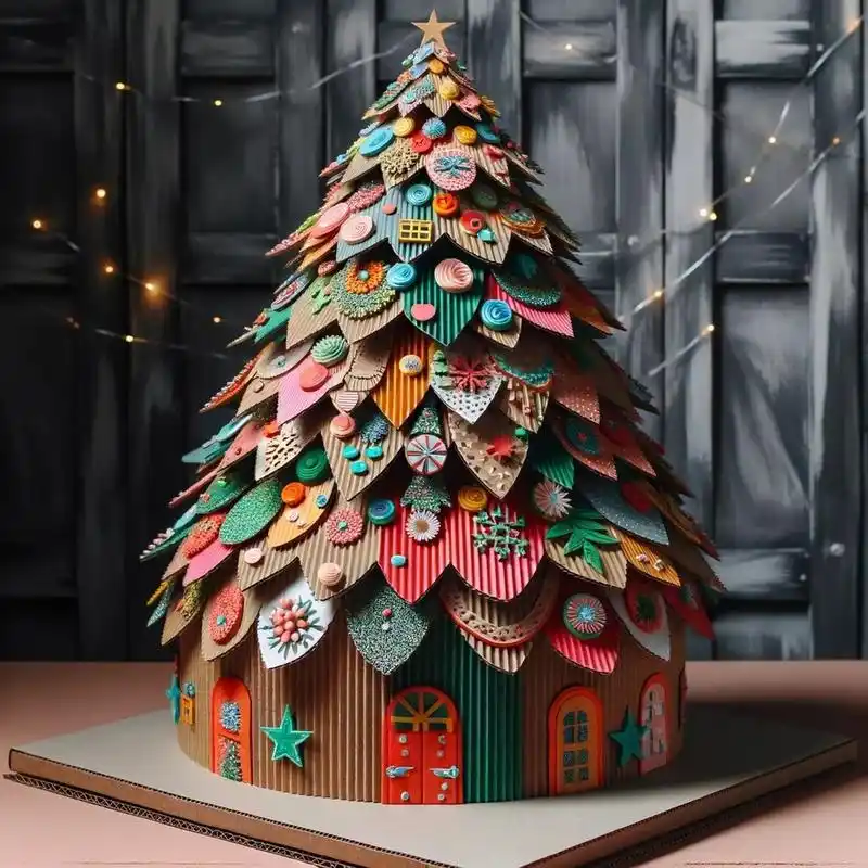 瓦楞纸圣诞树 #纸板圣诞树手工制作# #圣诞装饰# #环保圣诞树# #纸板