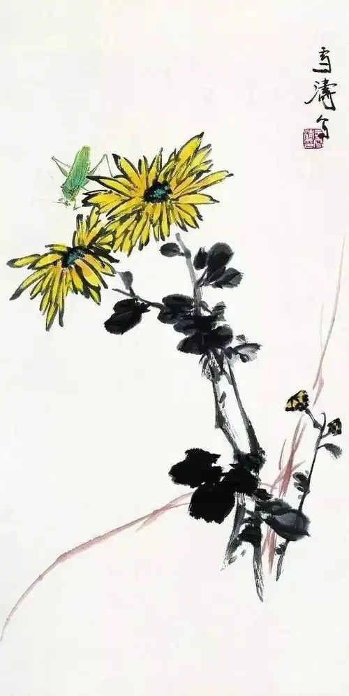 菊花黄巢飒飒西风满院栽,蕊寒香冷蝶难来.