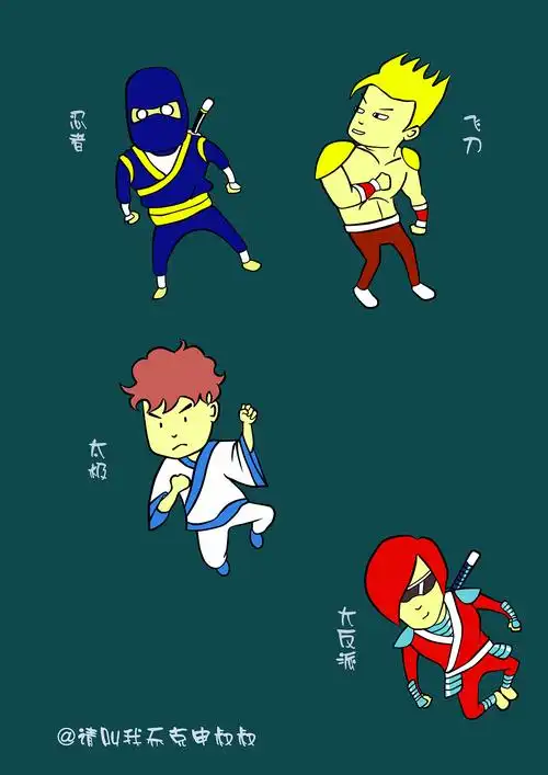 把小学画的第一本漫画人设重新画了一下,那时画的可都是火柴人啊.