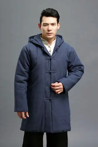 新品新款秋冬装男式棉服棉麻带帽中长款外套保暖复古棉衣源头工厂