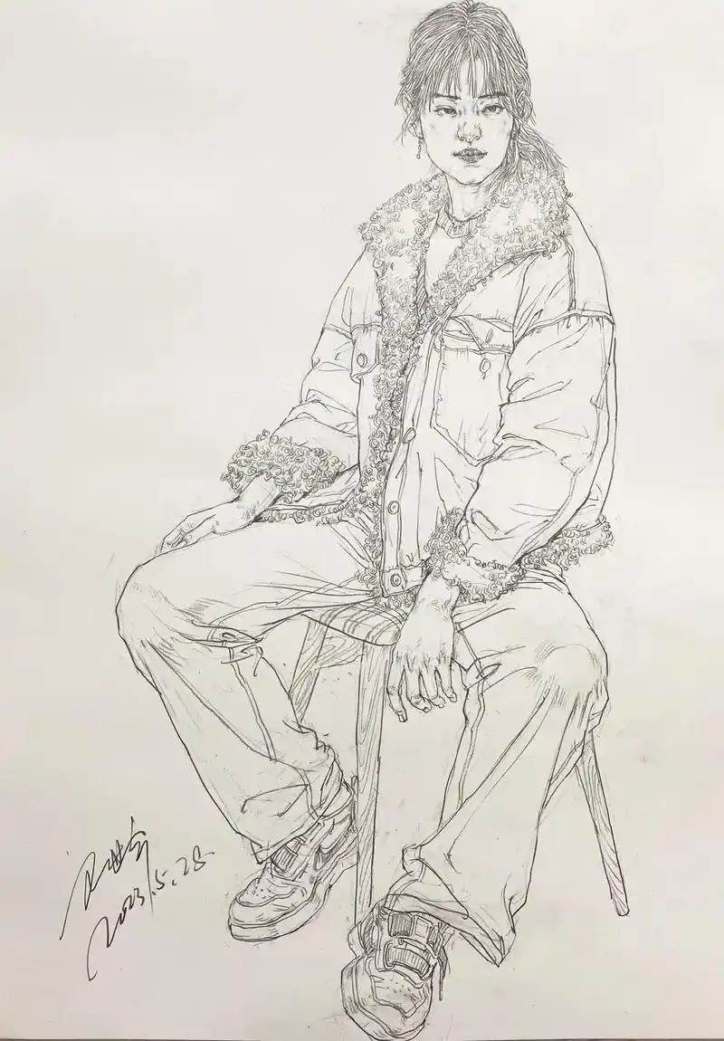 女青年坐姿高清步骤图.#速写人物 #想画就画 #一起学画画  - 抖音