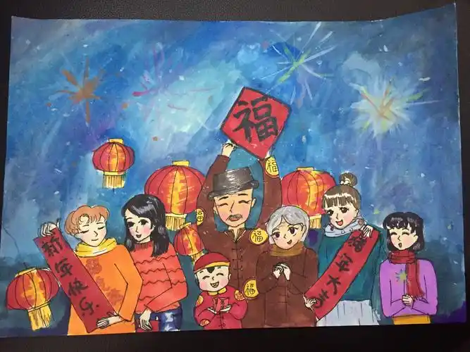 一实小610班"欢庆春节"手抄报,绘画作品剪影