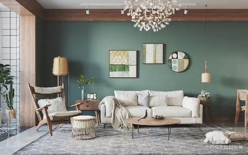 绿色小清新102平全包北欧风格客厅现代简约客厅设计图片赏析