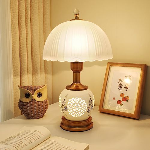 台灯卧室床头灯家用感复古简约美式中式轻奢陶瓷 磨砂玻璃款式 全色