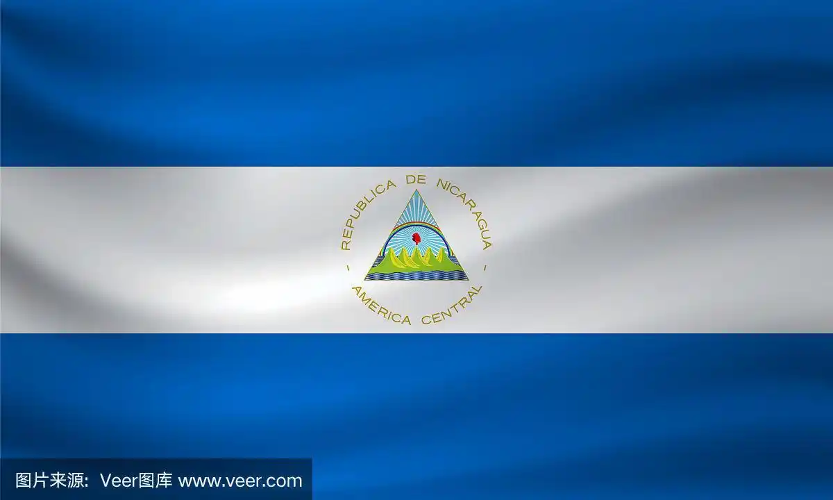 飘扬的尼加拉瓜国旗.矢量图