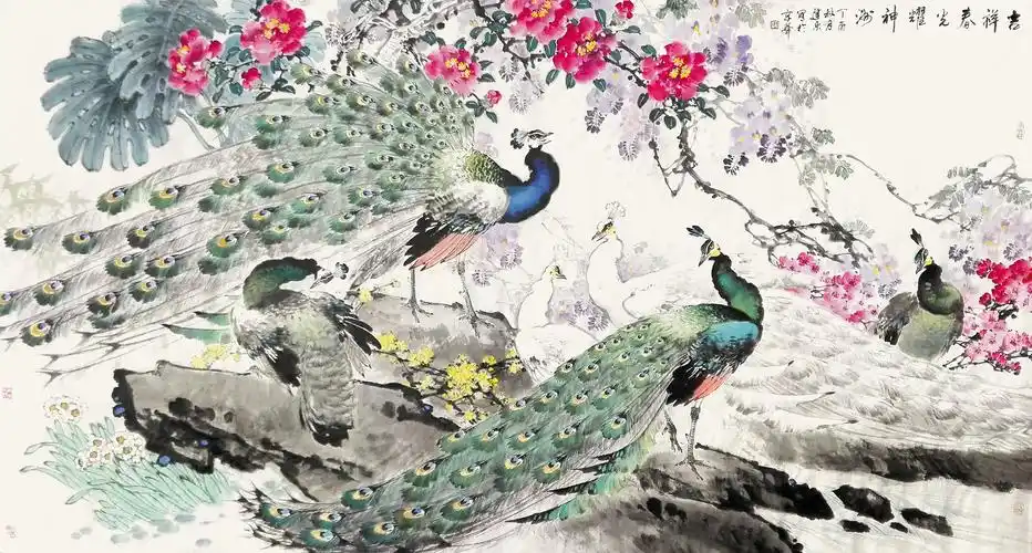 他笔下的孔雀构境天然,曼妙舞动,风姿绰约——孙建东作品鉴赏__凤凰网