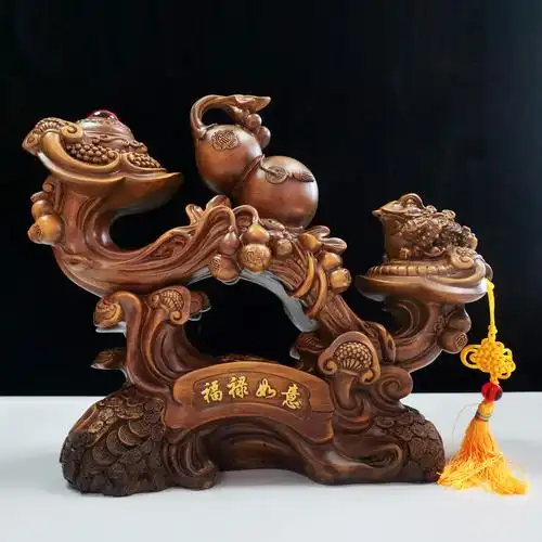 吉祥如意葫芦摆件三足金蟾高档寓意工艺品家居客厅酒柜装饰礼品