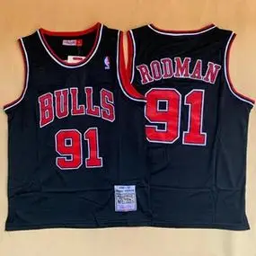 刺绣款罗德曼公牛91号黑色复古球衣nba休闲运动篮球背心