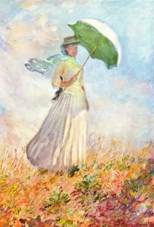 如何评价莫奈的撑阳伞的女人里的头发跟裙子的风向相反