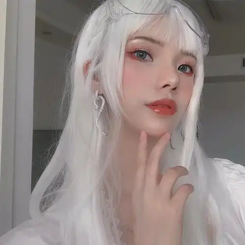 假发男女长发日常纯白色网红自然长直发lolita化纤全头套直播带货