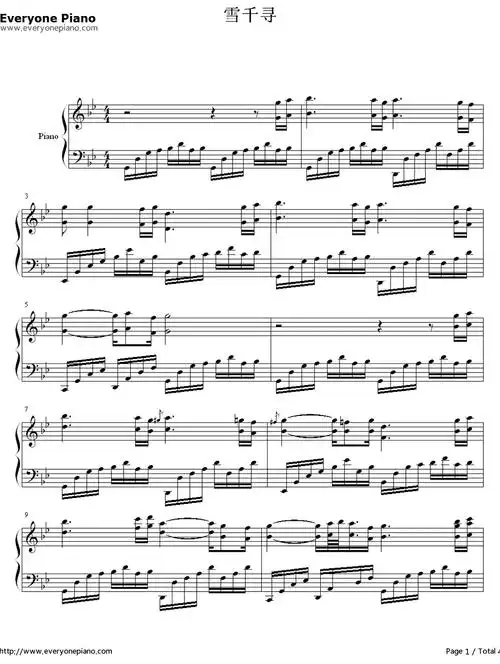 雪千寻钢琴谱_胡伟立-明明简谱网