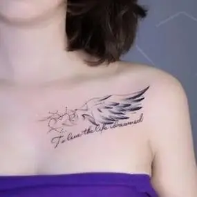 【一份2张】翅膀羽毛纹身贴英文字母潮流防水持久女锁骨胸前性感