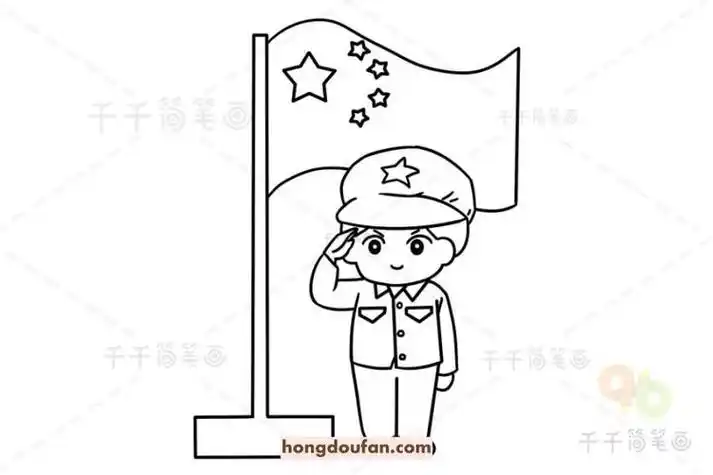 14张向国旗敬礼的军人叔叔卡通简笔画大全