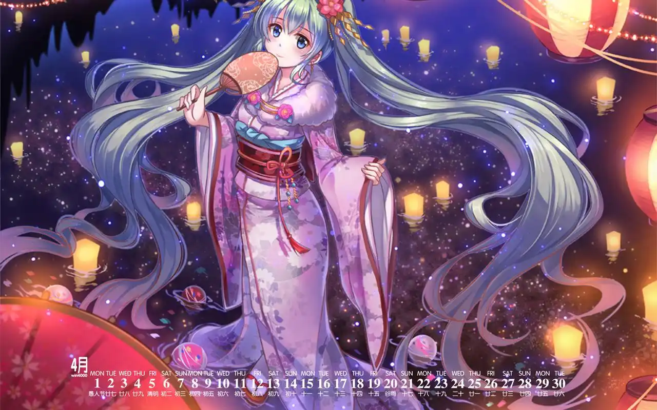 2019年4月唯美动漫美女插画日历壁纸