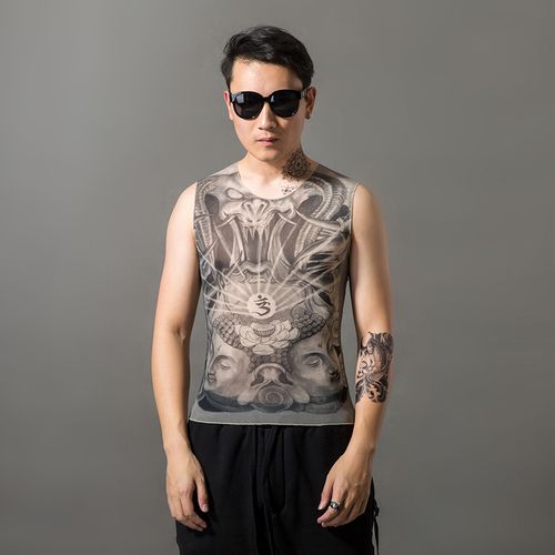 纹身背心潮流个性长袖夏长袖袖套刺青3d印花袖
