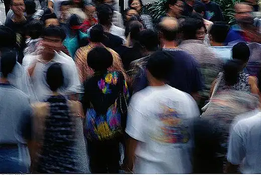 模糊,拥挤,街道,新加坡女人,粉色,连衣裙,站立,拥挤,城市上海南京路