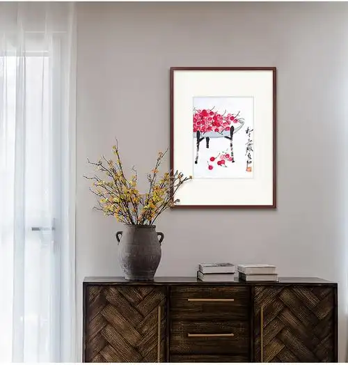 橙舍齐白石樱桃图80x60cm挂画玄关画原作版画