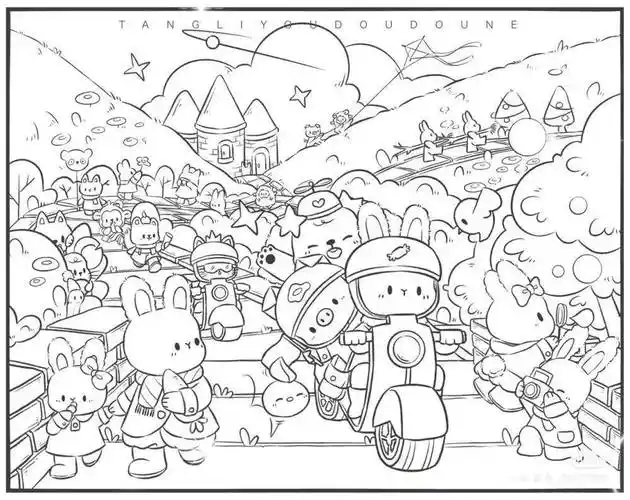 黑白线稿场景类线稿素材临摹线稿