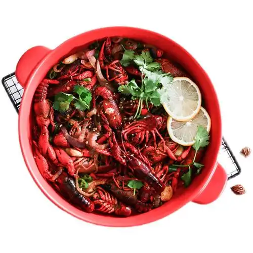 装小小龙虾盘子商用创意饭店轻奢北欧圆形双耳盘